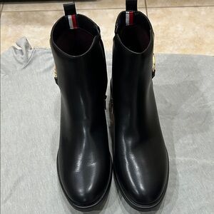 Tommy Hilfiger Black Ankle Boots with Gold Accent